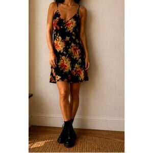 Sanctuary black floral mini slip dress romantic whimsigoth soft grunge -large